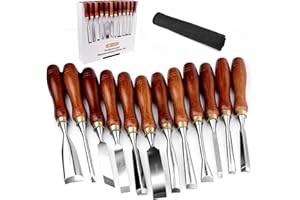 LWCUSNJ 12-Piece Wood Carving Chisel Set - CR-V 60 Steel Multi-Shape Edge Gouges Carving tool for Woodworking Beginners and Professionals with Storage Case