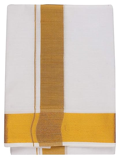 Cotton Dhotis for Men with Gold Zari Border | 3.6 Mtr Kerala Gold Kasavu Cotton Mundu | Cotton Vesti Mundu Dhoti Best for Diwali, Onam Festivals Ceremonies