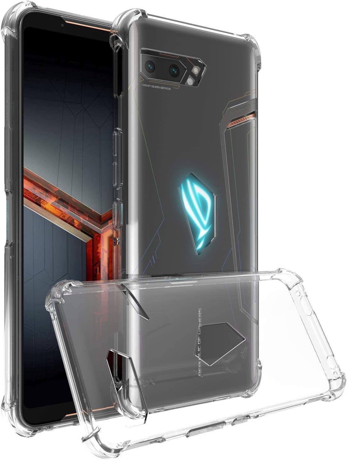 KOSPH for Asus Rog Phone 2 /Rog Phone II (ZS660KL) Clear TPU Case, 1.5mm Ultra-Thick Crystal Back Cover, Shockproof High Density TPU Defender (Soft TPU, Clear)