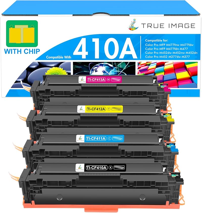 TRUE IMAGE 4 Pack Toner 410A CF410X for HP LaserJet Pro MFP M477 M452 M377