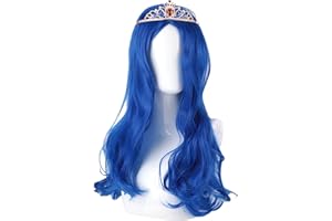 KDLCY Evie Descendants Costumes for Girls Kids Wigs Girls Cosplay Wig with Crown for Halloween Costumes and Party (Long Blue)