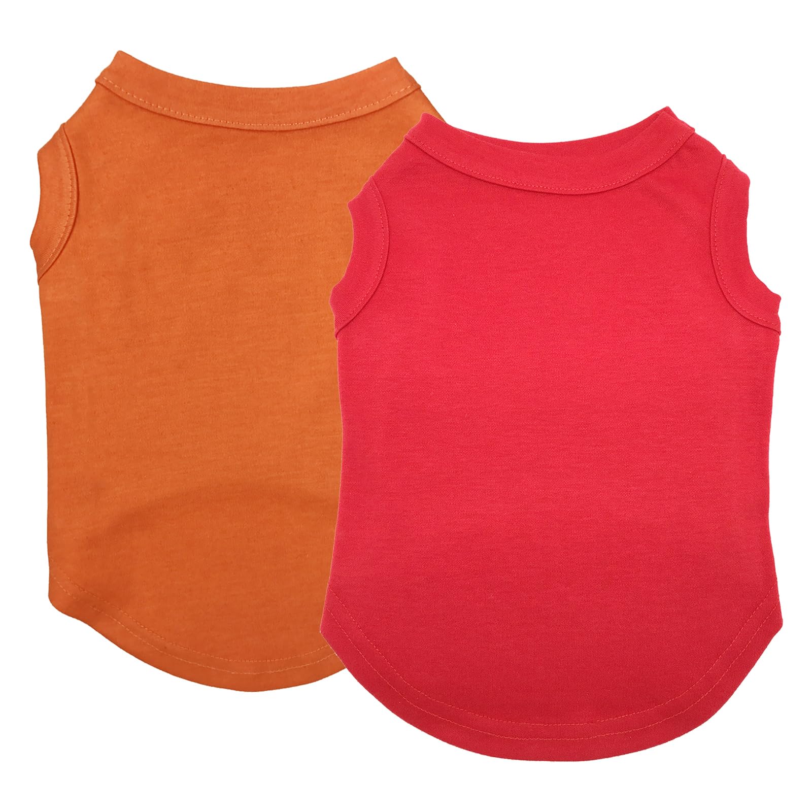 Izefia 2 Pieces Dog Shirts Clothes 2pcs T Shirt for Small Dog Breathable Blank Shirts Cool Summer Cotton Tank Top Vest for Small Dog Puppy Medium Cat Orange and Red L