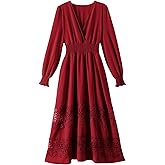 Olaesa Women's Lace Maxi Dress Short Sleeve V Neck Party Dress Smocked Waist Boho Maxi Dress Bohemian Dress for Women