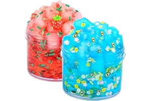 DAQUSHAIN Slime Kit-2 Pack Jelly Cube Crunchy Slime,Non Sticky,Super Soft Sludge Toy,Birthday Gifts for Kids,DIY Crystal Glue Boba Slime Party Favor for Girls & Boys