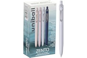UNI-BALL Uniball Zento Liquid Gel Ink Retractable Pens, Medium Point (0.7mm), Muted Barrels, Black Ink, Dozen