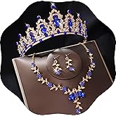 Kamirola Tiaras and Crowns for Women,Tiaras Earrings Necklace, Crystal Bridal Jewelry Set, Costume Party Halloween Prom Pageant Jewelry for Women(TR45)