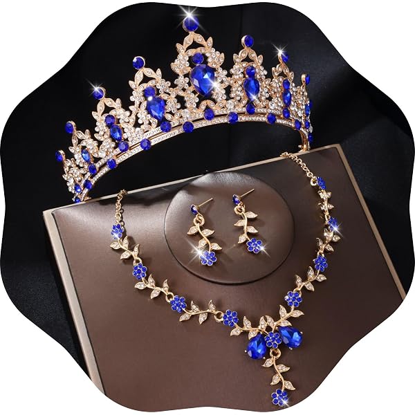 Amazon.com: Feltent Blue Tiaras and Crowns Jewelry Set for  display picture 3