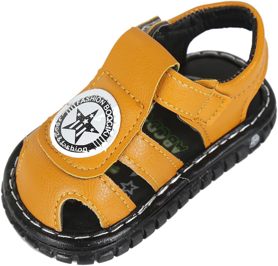 Robasiom Baby Squeaky Shoes Squeaky Sandals Anti-Slip First Walkers for Toddler Boys Girls,Yellow S