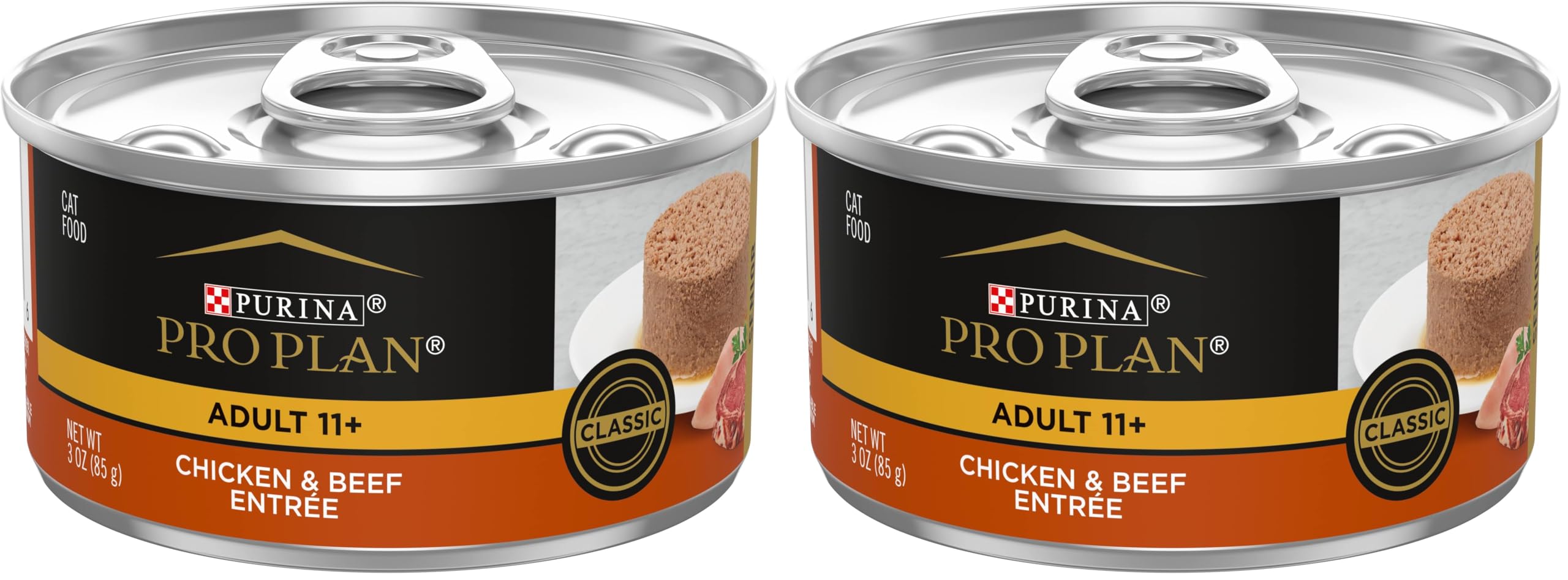 Purina Pro Plan High Protein Senior Wet Cat Food Pate,Senior 11+ Chicken & Beef Entree - 3 Oz. Pull-Top Cans,(Pack of 48) Image