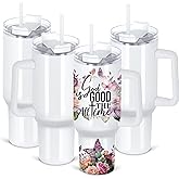 Maucircol 40 Oz Sublimation Tumbler with Handle 4 Pack, Stainless Steel Sublimation Tumbler Mug Blanks with Handle, White