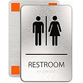 ADASigns Unisex Restroom Sign – 6" x 9" Durable Brushed Aluminum with Braille – Easy Installation with Strong Adhesive Tape –