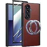 Magnetic for Galaxy Z-Fold-7 Leather Case: Fit for MagSafe Wireless Charging, Military Grade Hinge Protection, Screen Protector, Rugged Shockproof Magnet Phone Cover for Samsung Z Fold 7 Case, Brown