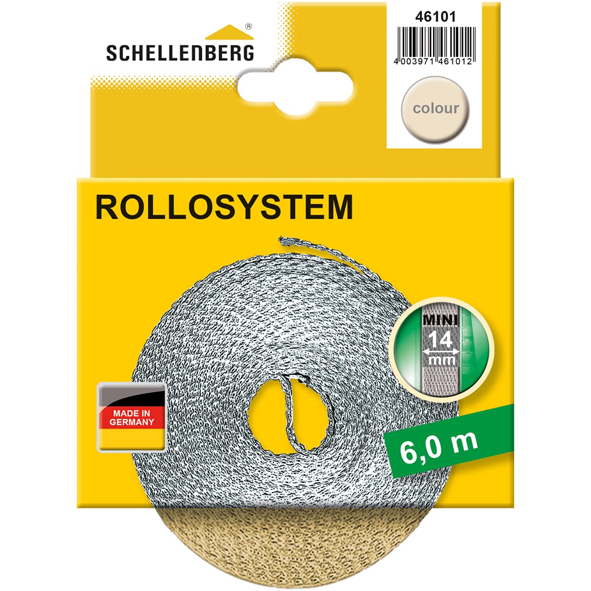 Schellenberg 44501 Roller Shutter Strap for Window (Width: 14 mm, Mini System: 4.5 m), Beige, 46101