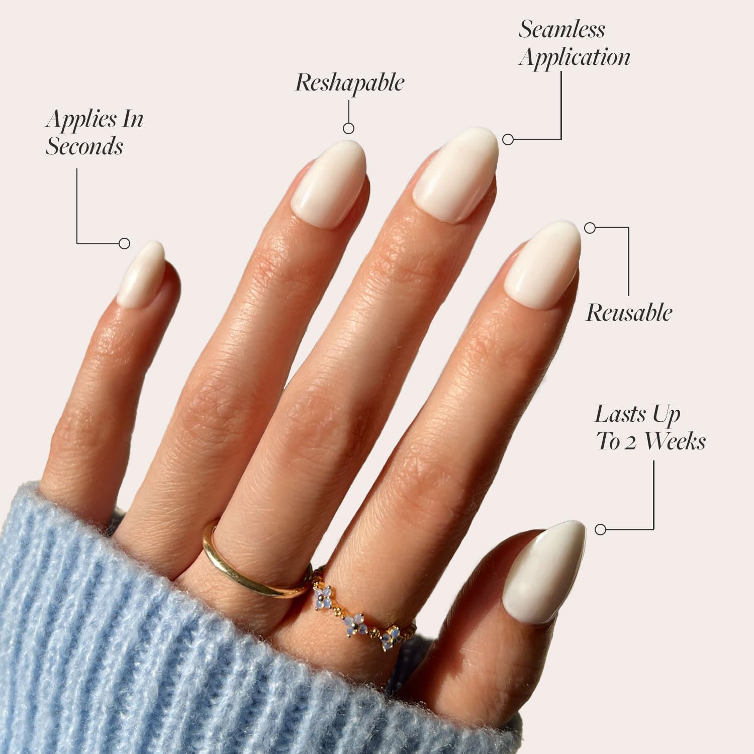 Glamnetic Press On Nails - White Swan | Opaque Classic Off White Short Oval False Nails, Reusable Stick On Fake Nails with Glue | Salon Quality | 15 Sizes - 30 Nail Kit - Image 3