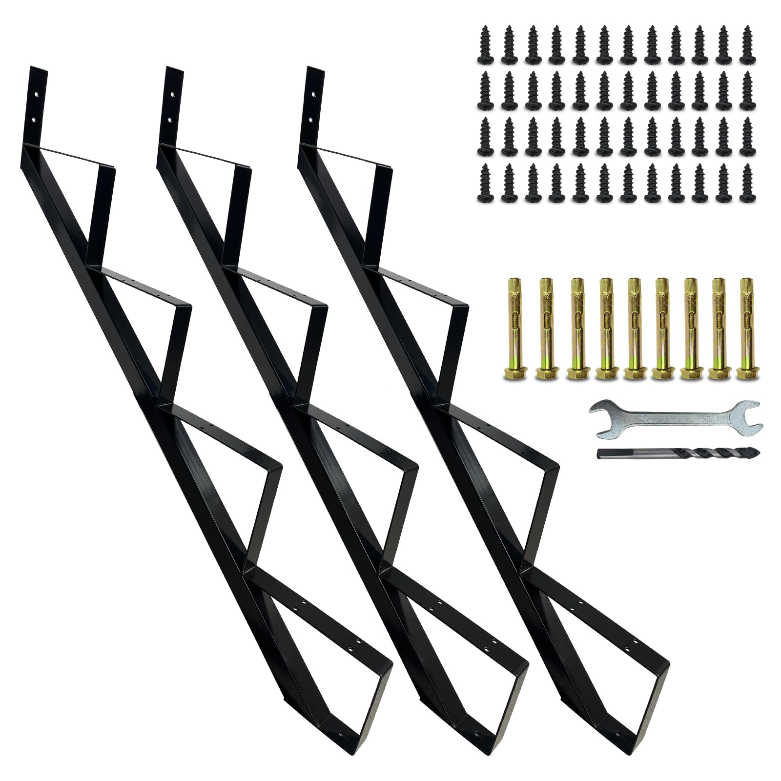 Photo 1 of 3 Packs Metal Stair Step Stringers, 4 Step Steel Riser Stringer for 34.7inch Height Deck(Polished Black)