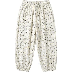 Toddler Girls Floral Cotton Linen Joggers Pants Kids Baggy Elastic Waist Trousers Summer Loose Lightweight Casual