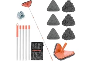 RONSUNG Wall Cleaner Mop with 82” Extendable Handle – Multi-Surface Triangle Mop with 6 Reusable Pads for Ceiling, Wall, Baseboard, Floor, and Window Cleaning (Orange)