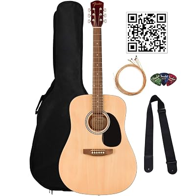 Fender Dreadnought Acoustic Guitar - Natural Bundle with Gig Bag, Strap, Strings, Picks, and Austin Bazaar Instructional Video