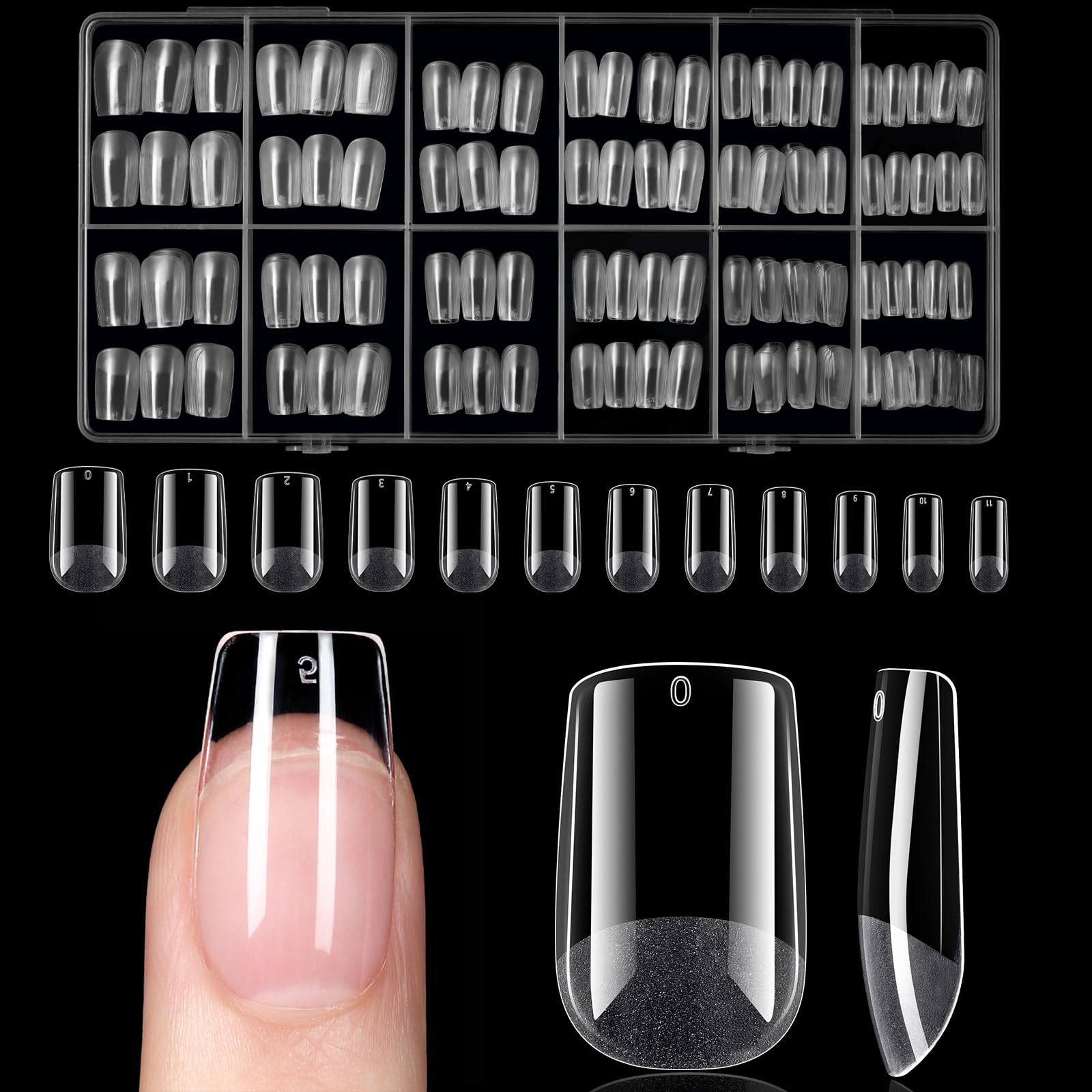 TOMICCA Short Square Nail Tips, 504PCS Half Matte False Nails, Full Cover Acrylic Fake Nails Extensions for Salon & Home Use, Long Lasting and Durable Manicure Kit for Women Girls, 12 Sizes — image 1