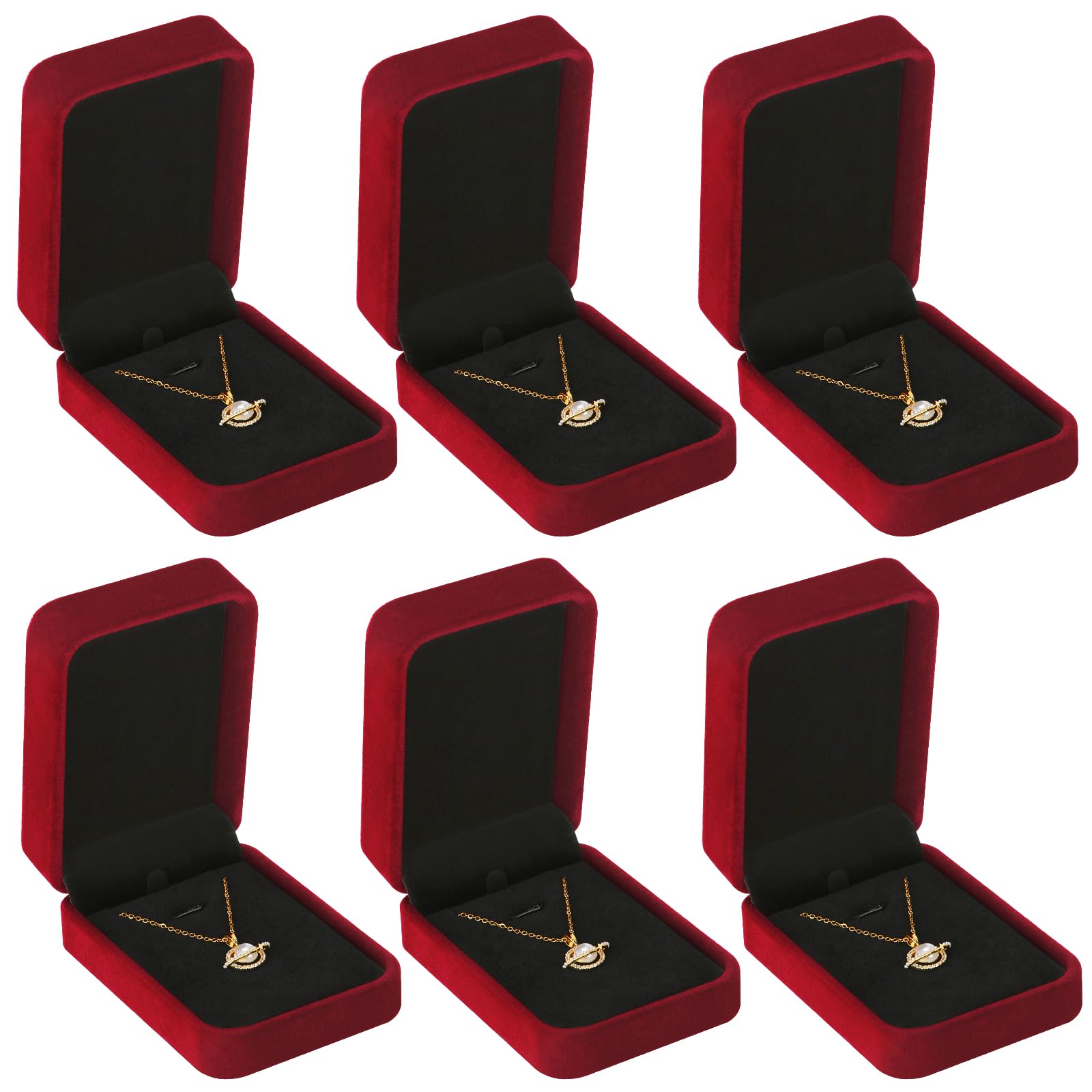 Photo 1 of LETURE 6 Pieces Velvet Jewelry Gift Boxes for Necklace Pendant Bracelet Ring Earring, Jewelry Storage Display Case for Christmas Wedding Engagement Birthday Anniversary (Pendant Box-6PCS-RED)