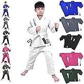 POZTEV Kids Brazilian Jiu Jitsu Gi For Kids BJJ Gi Youth Grappling Kimonos Preshrunk Lightweight Martial Arts Uniform