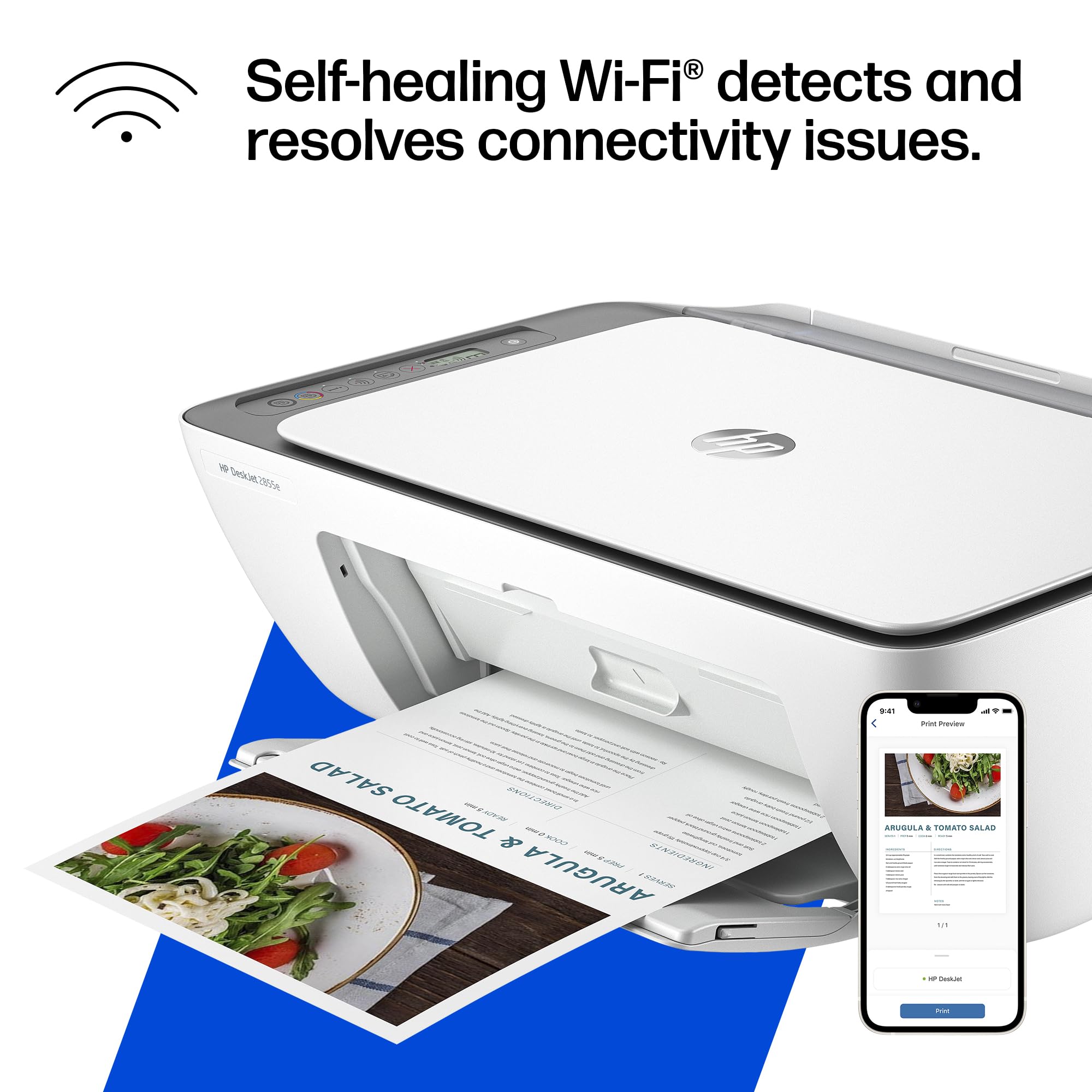 HP DeskJet 2855e Wireless All-in-One Color Inkjet Printer, Scanner, Copier, Best-for-home, 3 month Instant Ink trial included, AI-enabled (588S5A)