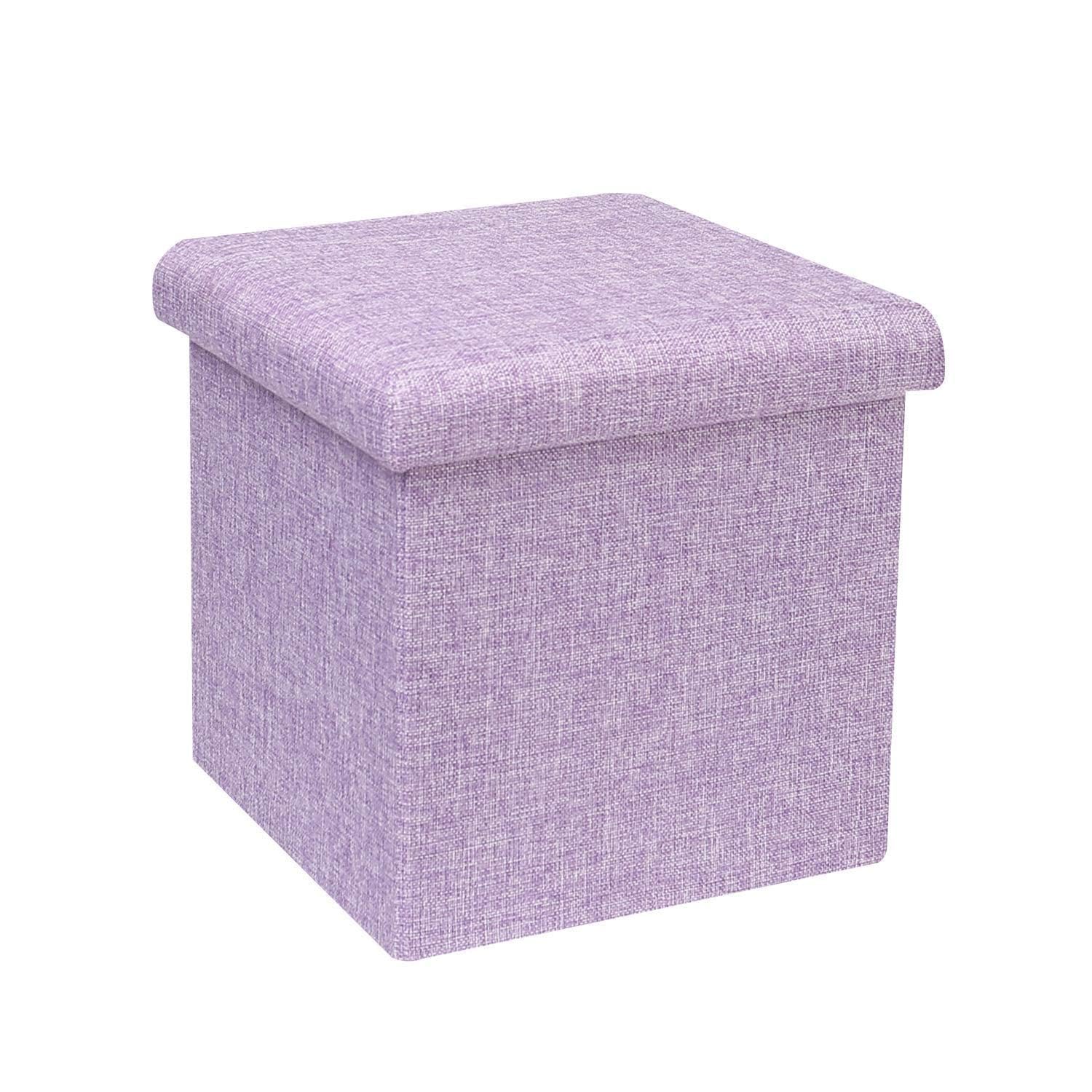 Bonlife Ottoman Storage Box - Foldable Square Footstool for Living Room, Kids Toy Chest with Lid, Multi-Use Seat & Storage.Light purple,30x30x30cm