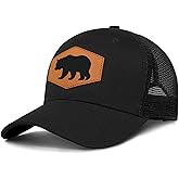 Jiaazerd Bear Baseball Cap for Bear Lovers,Leather Trucker Hat Snapback Hat for Men Women Brown