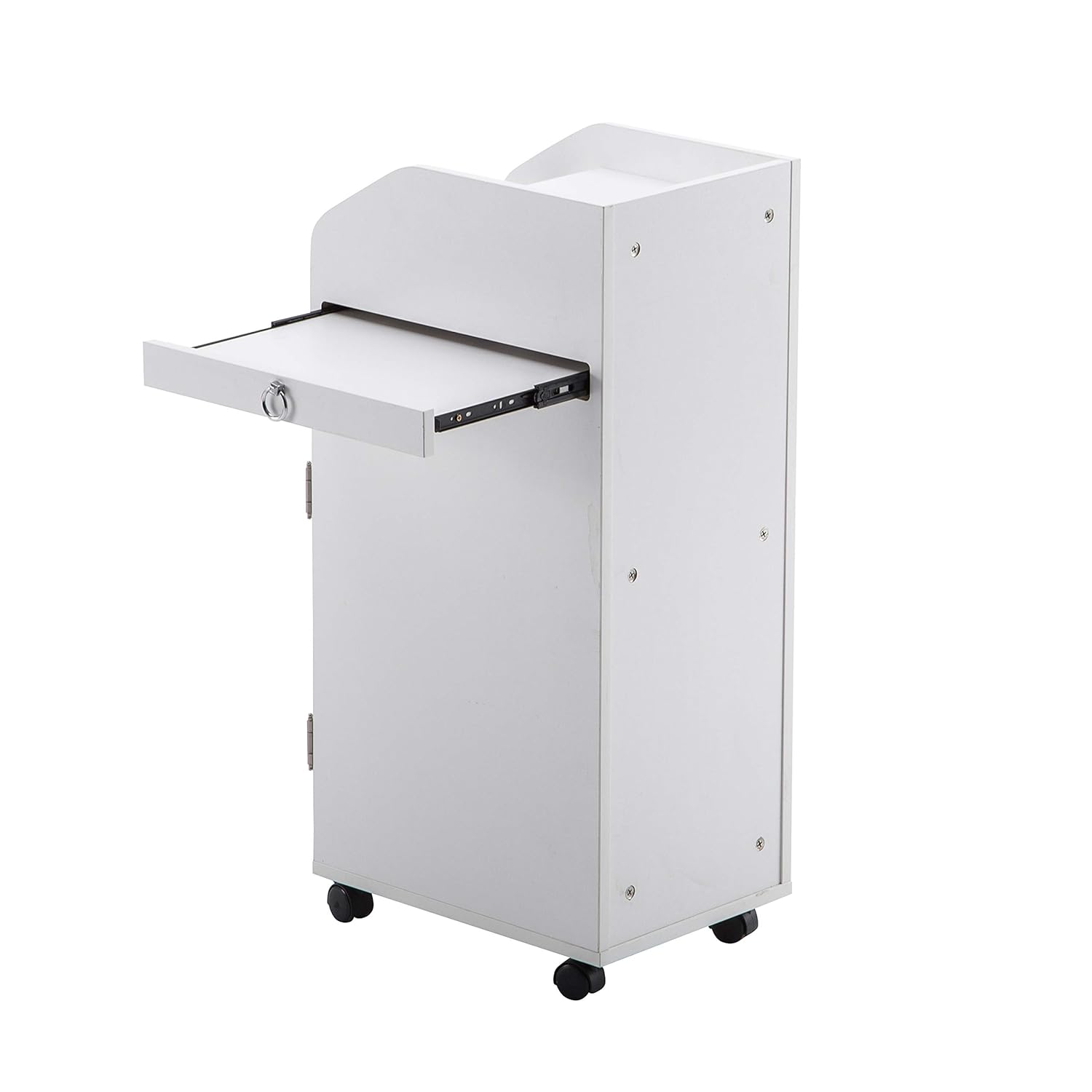 BarberPub Beauty Salon Trolley Storage Cart Hair Dryer Holder Stylist Equipment with Lockable Rolling Wheels, Drawer (White): Beauty