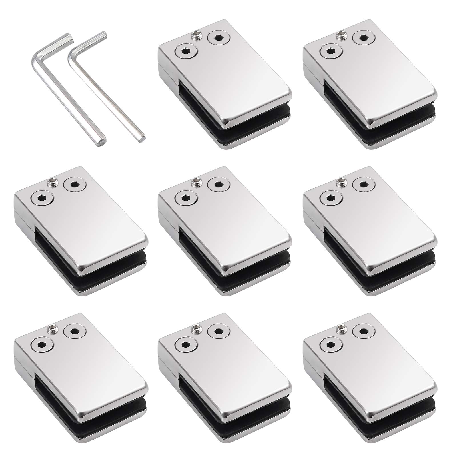 Proster 10-12mm 8Pcs Stainless Steel 304 Clamps Adjustable Glass Bracket Flat Back for Balustrade Staircase Handrail Polished