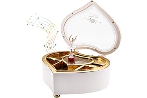 yarlung Ballerina Music Box for Mother's Day Gift, White Heart Rotating Dancing Girl Gift Box for Jewelry, Trinket, Keepsake 