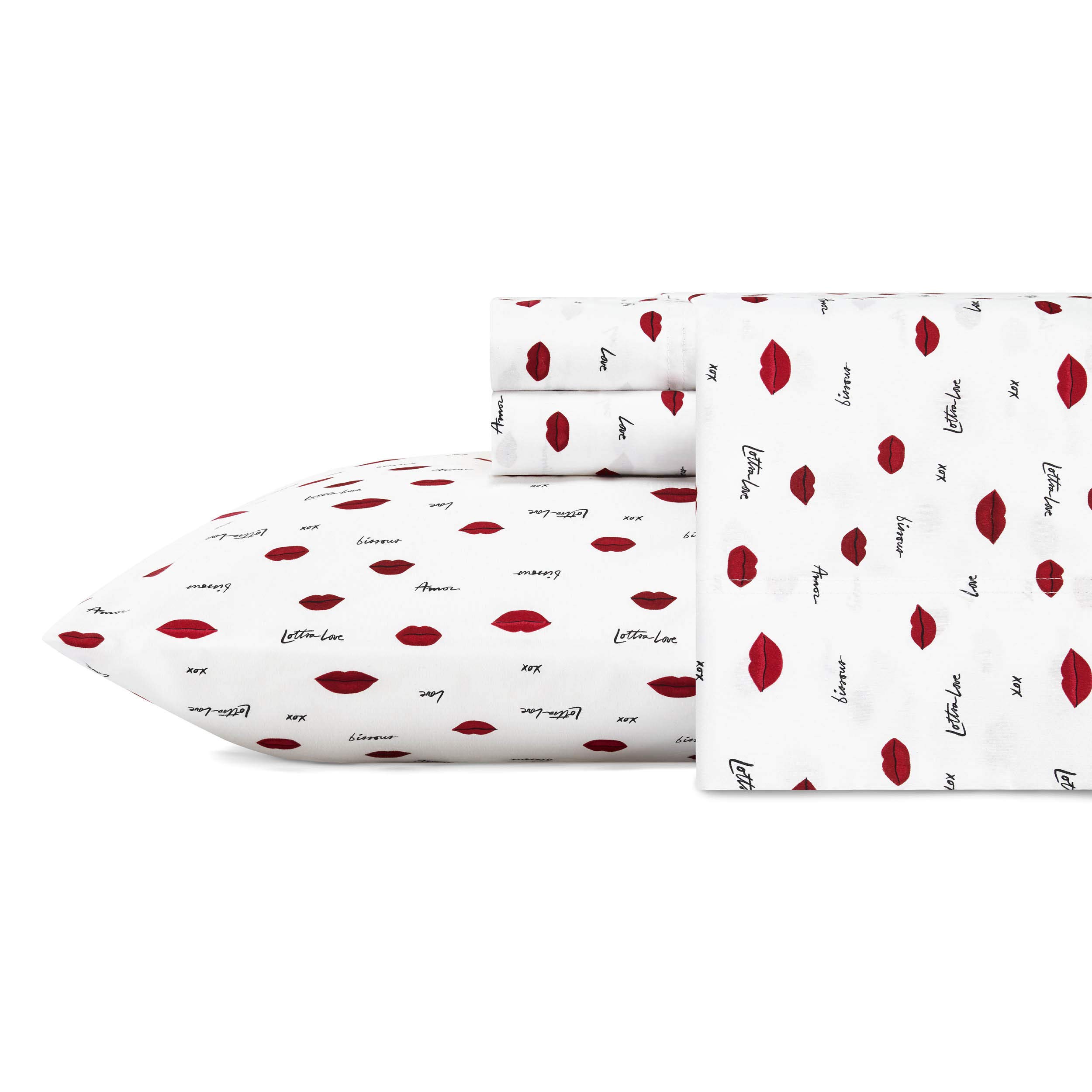 Betsey Johnson Love Lips Microfiber Red 4 Piece Sheet Set-Queen