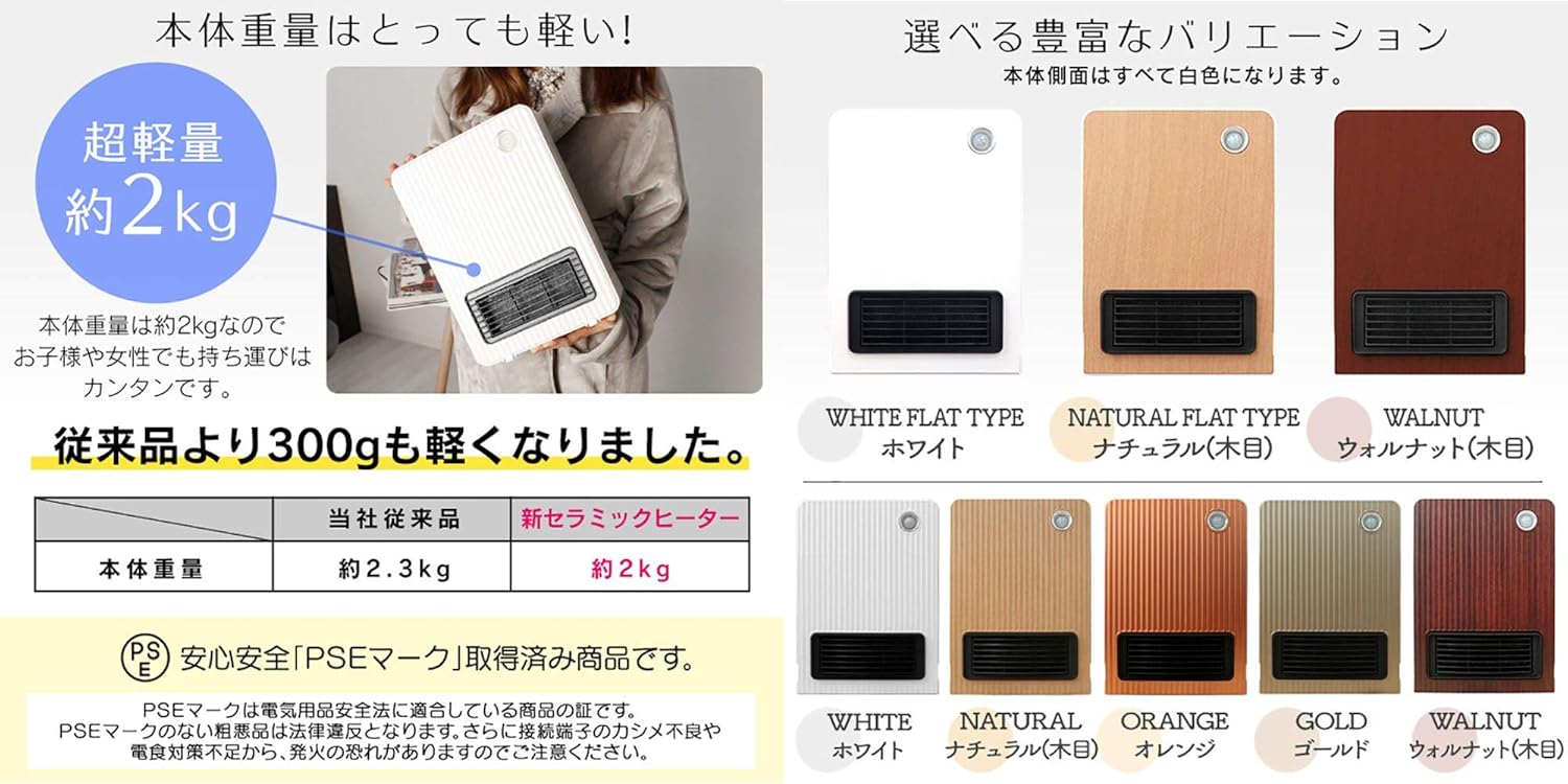 Amazon Weimall セラミックヒーター 小型 ファンヒーター 人感センサー 暖房器具 温風 送風 足元ヒーター 電話ファンヒーター 10w 600w 2段階切替 軽量 ウォルナット Weimall セラミックヒーター 通販