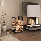 AMOS Firewood Log Rack Holder with 4 Piece Fireplace Tools Set Black Indoor view 6