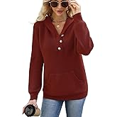 Sicnebee Women Hoodies Sweaters Oversized V Neck Striped Knit Pullover Sweatshirts Hooded Button Long Sleeve Tops with Pocket