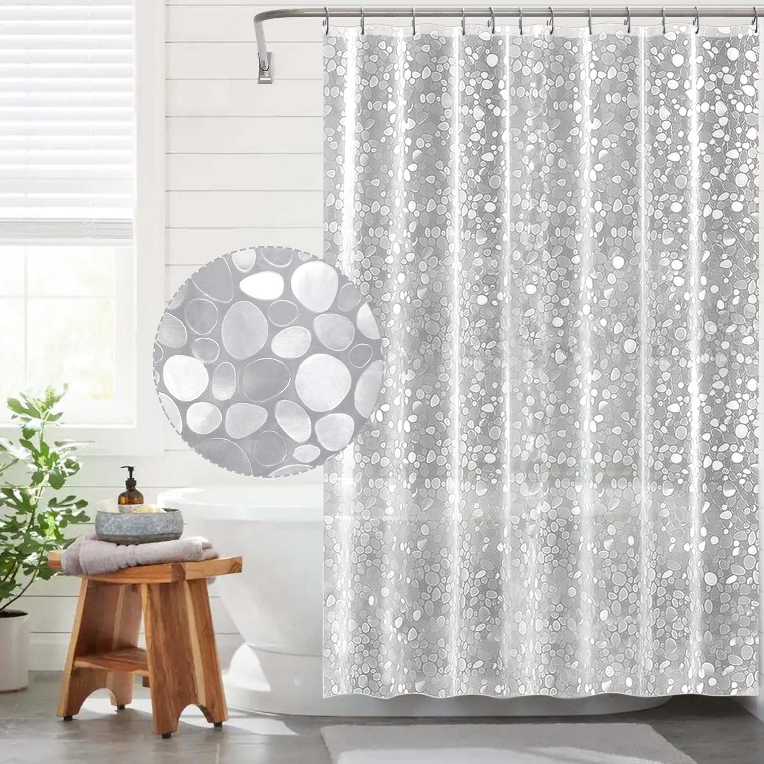Funria EVA Shower Curtain Waterproof Bathroom Curtains with 12 Hooks for Wet Room Long Bath Curtains for Bathtubs and Shower Stall Translucent Shower Curtains 180 x 180CM (71 x 71 Inch)