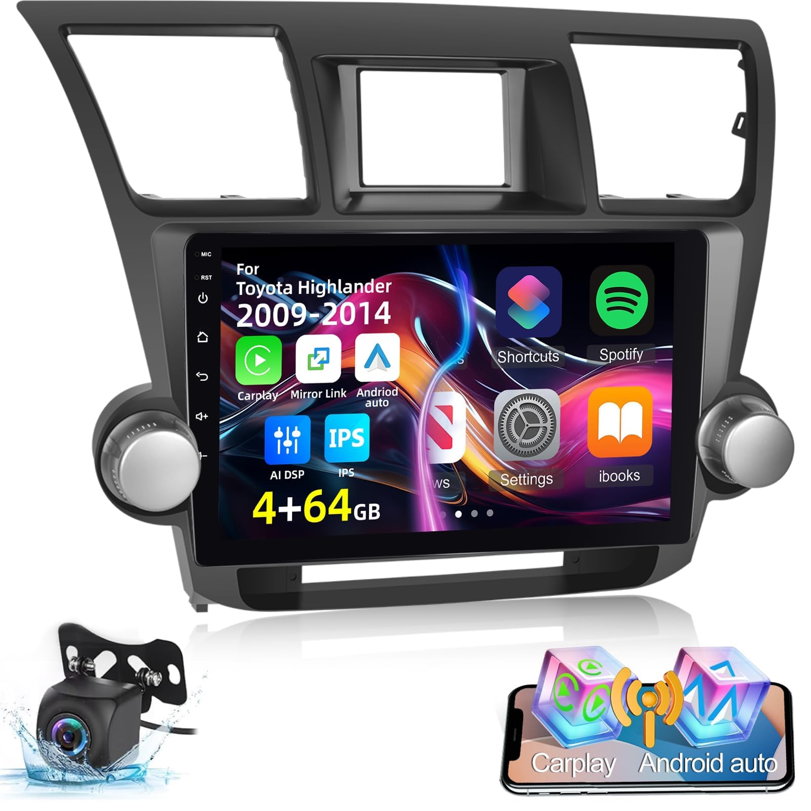 Photo 1 of [4+64G] Upgrade Radio for Toyota Highlander 2009-2014, 10.1 inch IPS Touchscreen Android Stereo - Wireless Carplay and Android Auto, AI DSP, WiFi, GPS, Custom Homepage + AHD Backup Camera