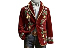Christmas Jacket for Men Corduroy 2025 Xmas Tree Jackets with Pocket One Button Business Office Holiday Suit Blazers