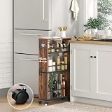 HOOBRO Slim Storage Trolley 4-Tier Narrow Kitchen Cart Rustic Brown Black view 2