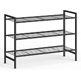 SONGMICS 3-Tier Metal Shoe Rack, Vertical Shelf, Holds up to 16 Pairs | Space Saving and Heavy Duty Shoe Organizer for Closet, Entryway, Garage, Small Spaces, Black, DAVIAN Collection ULMR043BP01