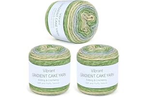 Aeelike Cake Yarn for Crocheting, 3 Skeins Gradient Cake Yarn 100g (3.52 oz) 245m (267 Yards), Super Soft Ombré Yarns Cake Rainbow Cotton Yarn for Making Colorful Crafts, Green Gradient