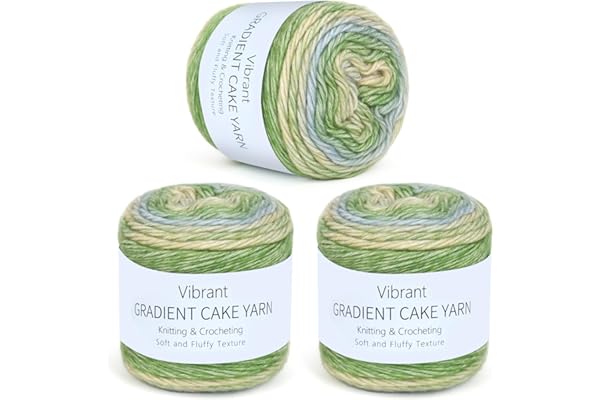 Aeelike Cake Yarn for Crocheting, 3 Skeins Gradient Cake Yarn 100g (3.52 oz) 245m (267 Yards), Super Soft Ombré Yarns Cake Rainbow Cotton Yarn for Making Colorful Crafts, Green Gradient