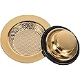 RQYEKDO Kitchen Sink Strainers Sink Stopper Kits, Stainless Steel Sink Drain Strainer Set, Large Wide Rim 4.5" Diameter Food Catcher Garbage Disposal Plug for Most Sink Drains Basket Filter（Gold）