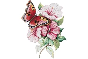 Awesocrafts Cross Stitch Kit, Butterfly Love Flower, Easy Patterns Cross Stitching Embroidery Supplies, Christmas, Stamped or Counted