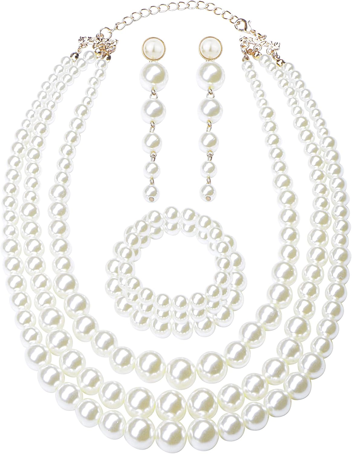 Finrezio Women's Faux Three MultiStrand Pearl Necklace