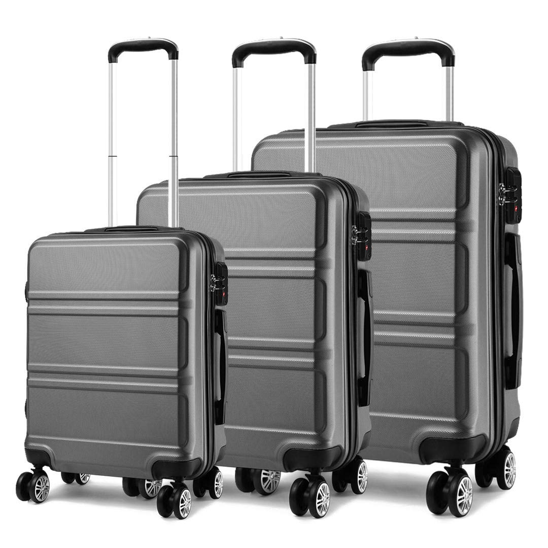 Kono Luggage Sets of 3 Piece Lightweight 4 Spinner Wheels Hard Shell Trolley Case 20"/24"/28" (Grey Set)