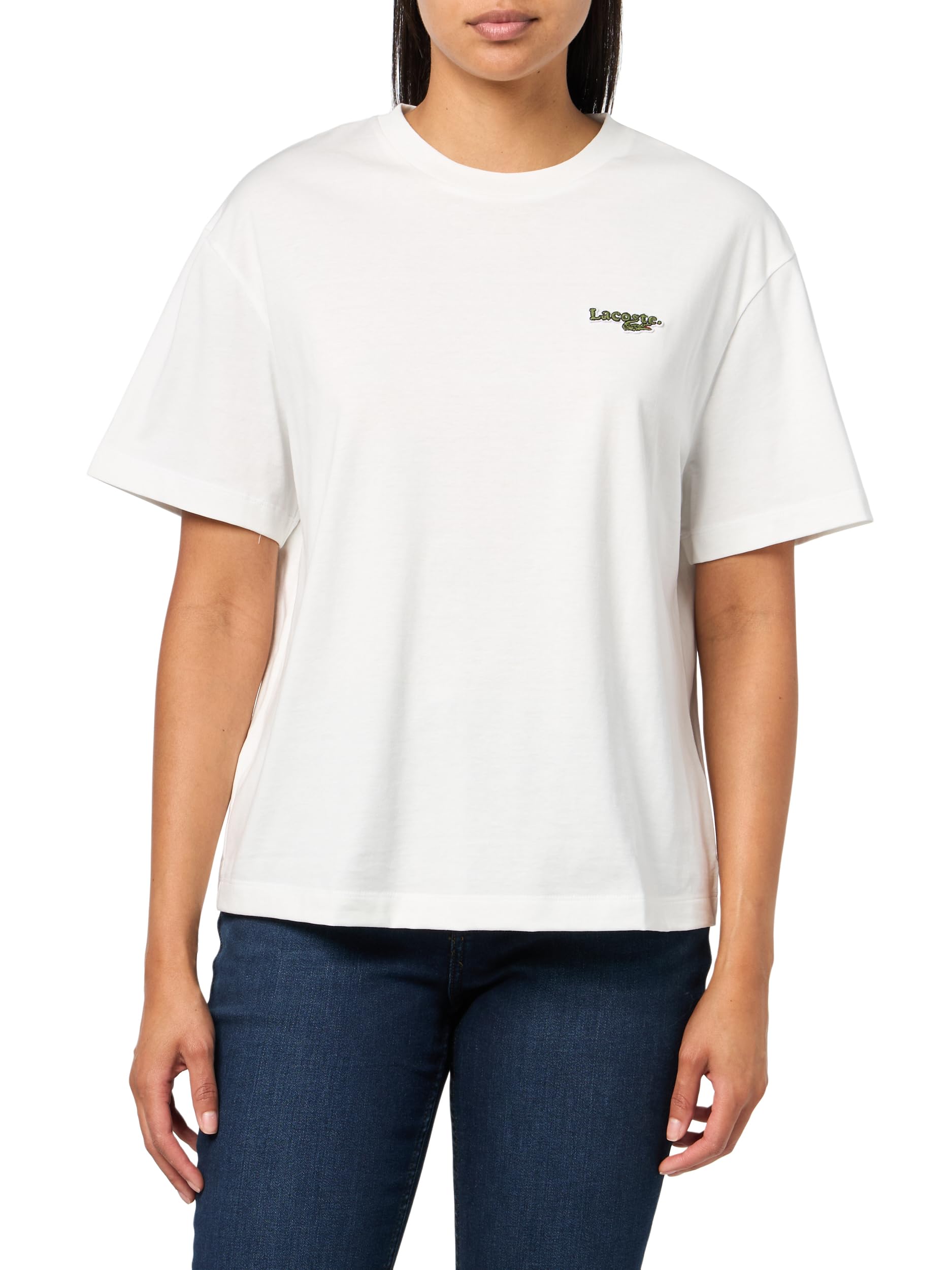 Lacoste Women’s Relaxed Fit Retro Logo T-Shirt, White, 12