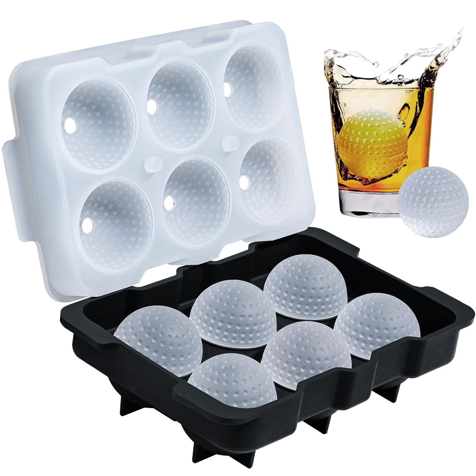 Webake Golf Ball Ice Cube Mould with Lid Silicone Circle Ice Cube Tray Round Ice Cube Mould for Cocktails Whiskey Water Beer