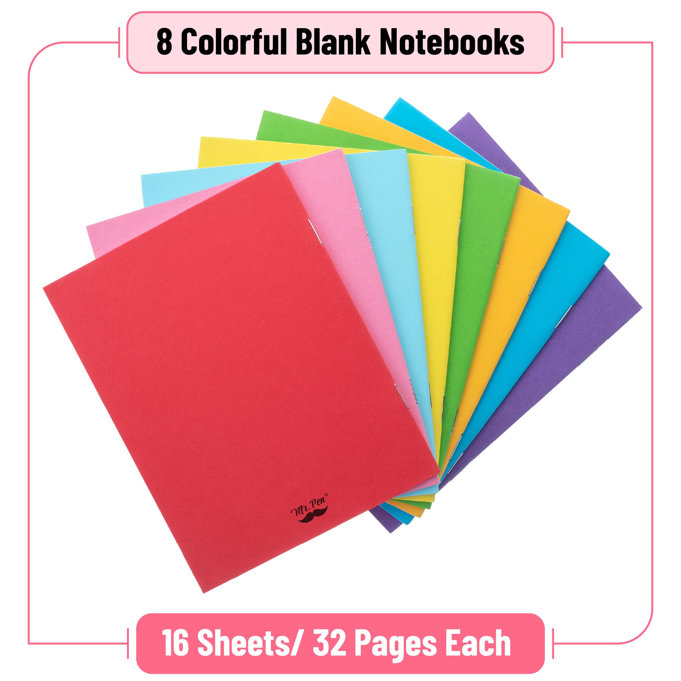 Mr. Pen- Colorful Blank Books, 4.2 x 5.5 Inches, 32 Pages, 8 Pack, Blank Notebooks for Kids, Mini Notebooks for Kids, Mini Journal for Students, Blank Journal for Kids, Unlined Notebook, Kids Journal
