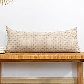 JoraLion Decorative 14x36 Lumbar Pillow Cover, Beige Cross Pattern Woven Textured Cushion Case Polyester Cozy Modern Farmhouse Vintage Pillowcase for Couch Sofa Bed Living Room, ONLY 1 Cover